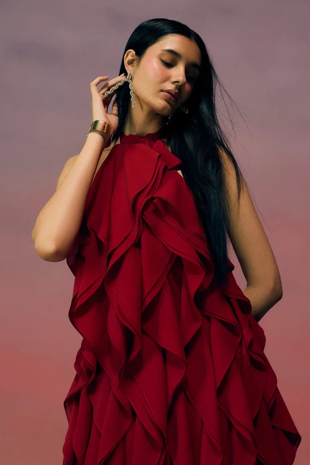 The Veridian Ruffle Gown Ivoryrose.in