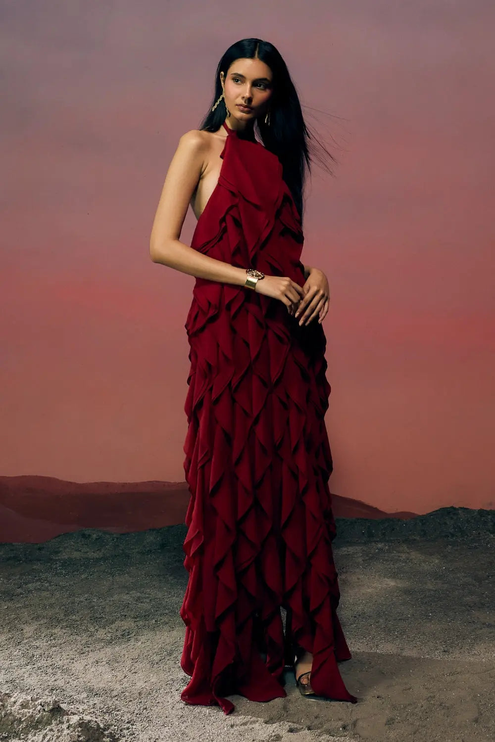 The Veridian Ruffle Gown Ivoryrose.in