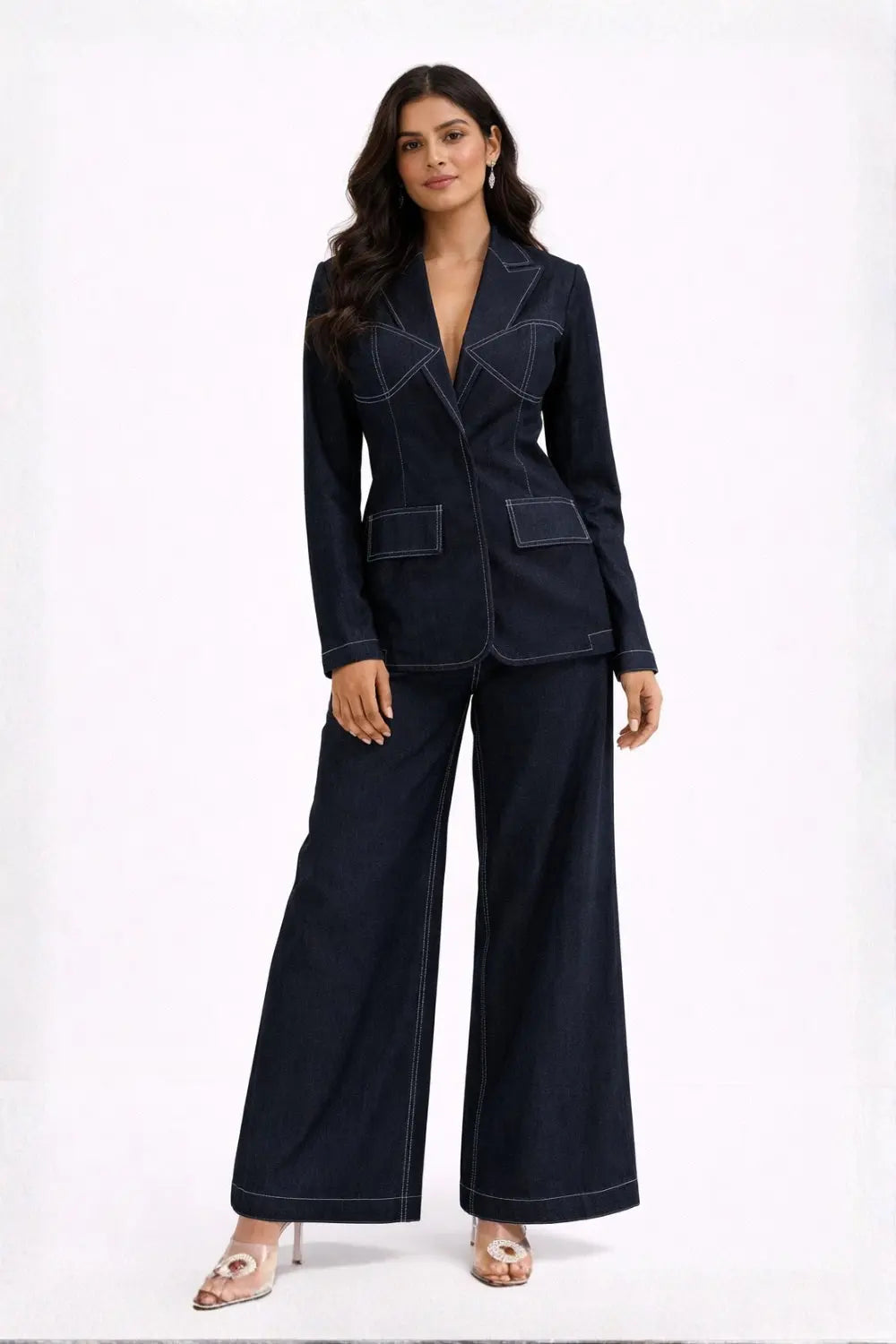 Obsidian Line Denim Set Ivory Rose