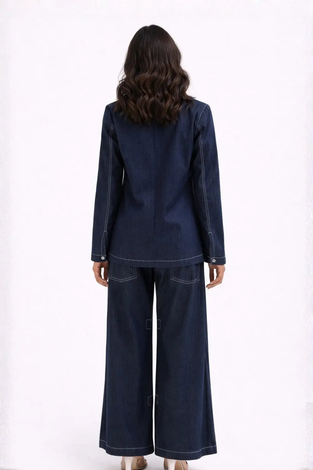 OBSIDIAN LINE Tailored Denim Blazer Ivory Rose