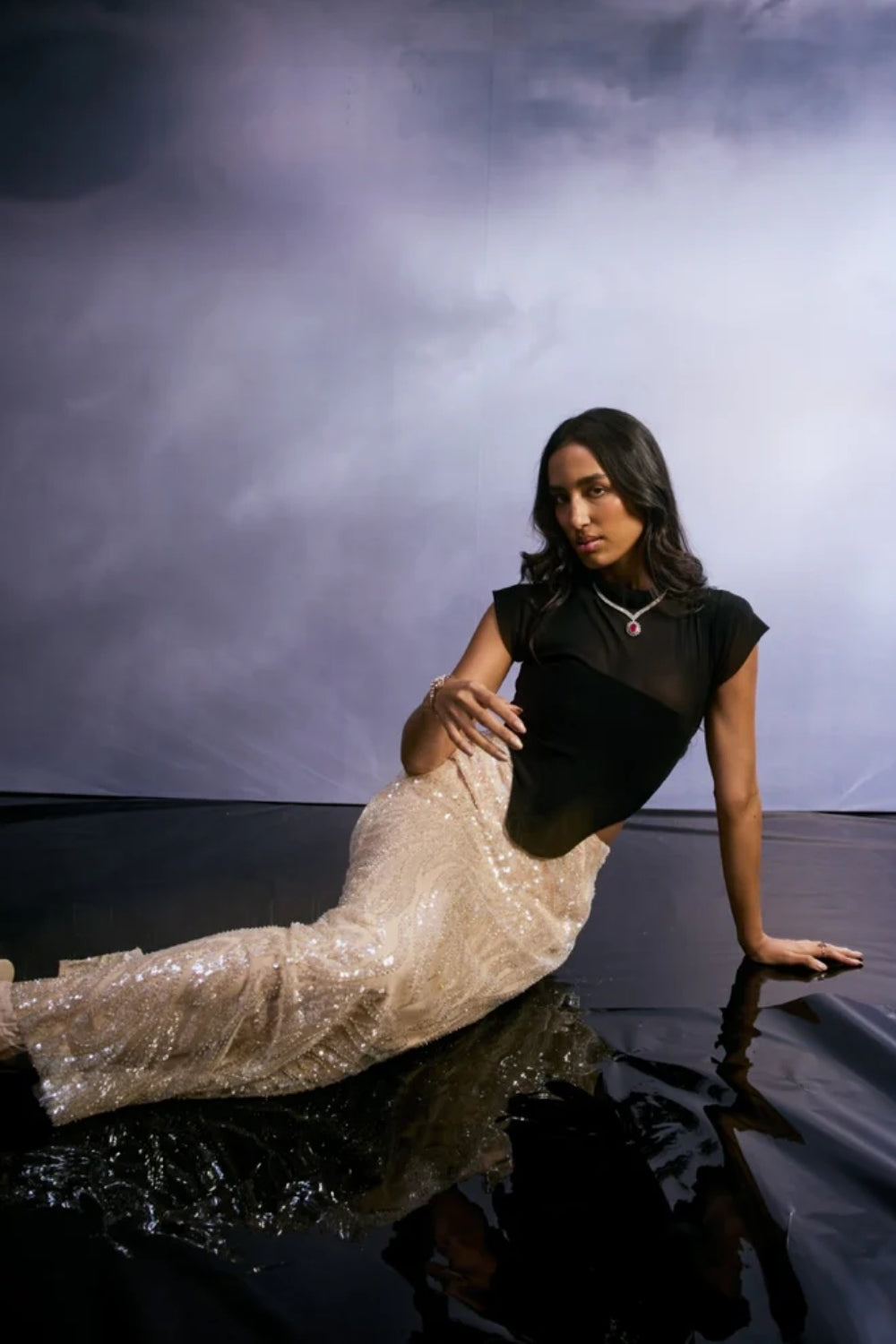 Golden Eclipse Cap-Sleeve Top