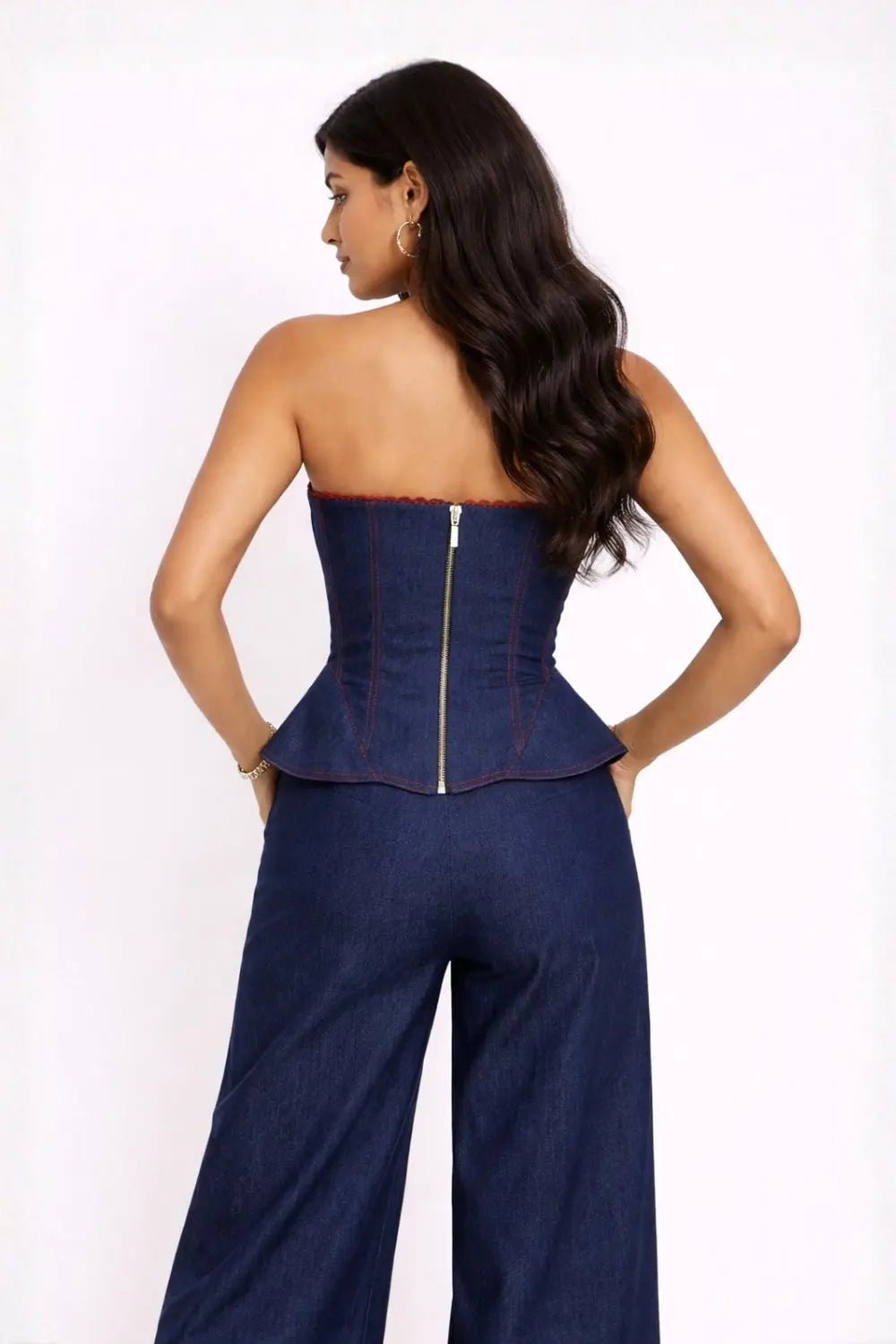ROUGE STITCH Wide-Leg Denim Pants Ivory Rose
