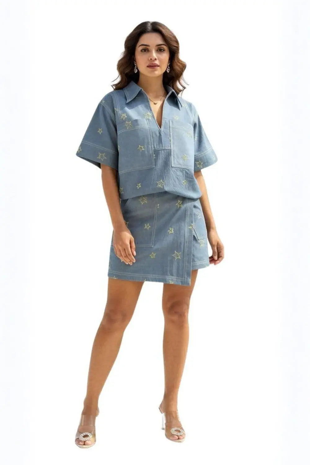 Celeste Stitch Denim Set Ivory Rose