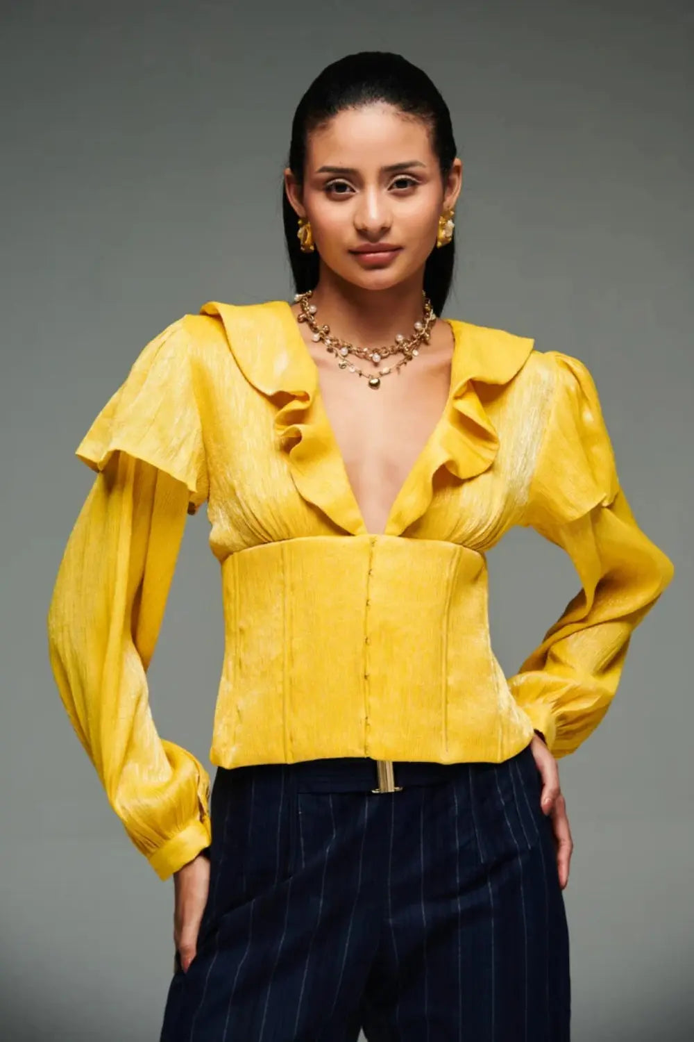 Radiance Balloon Sleeve Ruffle Top Ivory Rose