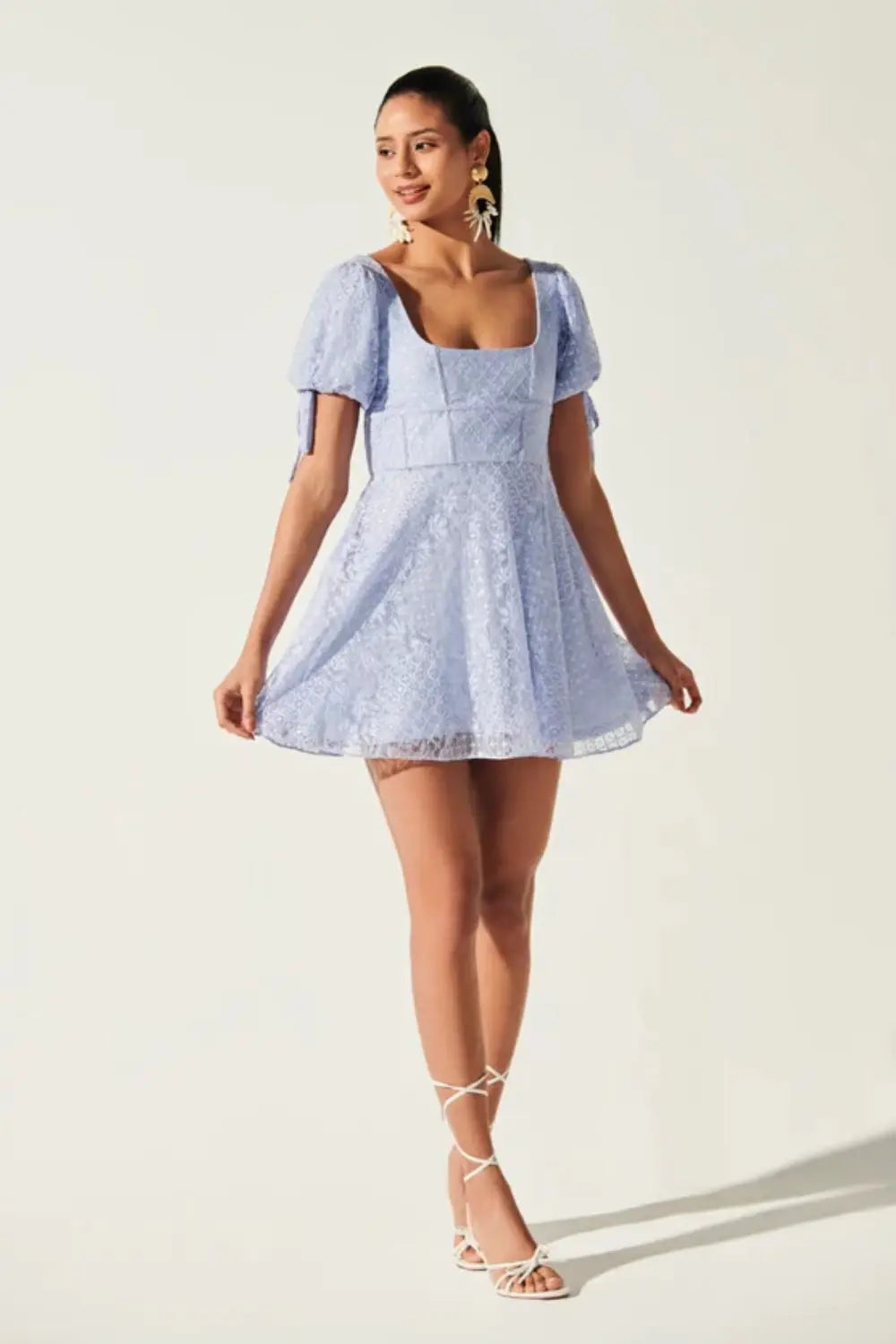 Allure Balloon Lace Sleeve Dress Ivory Rose