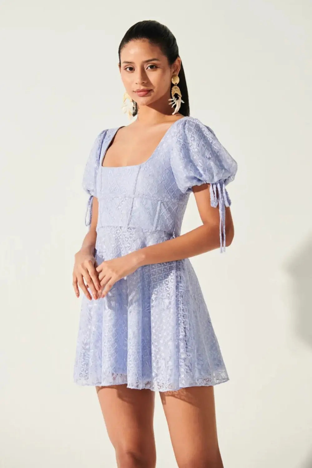 Allure Balloon Lace Sleeve Dress Ivory Rose