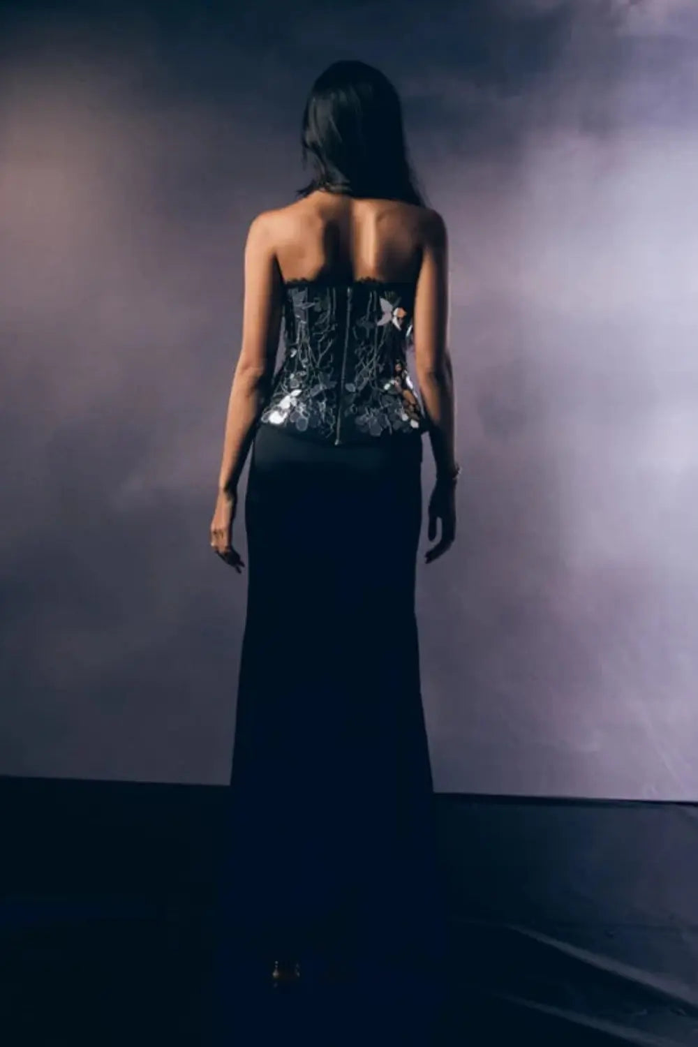 Celestial Mirror Corset With Noir Tide Skirt Set Ivory Rose