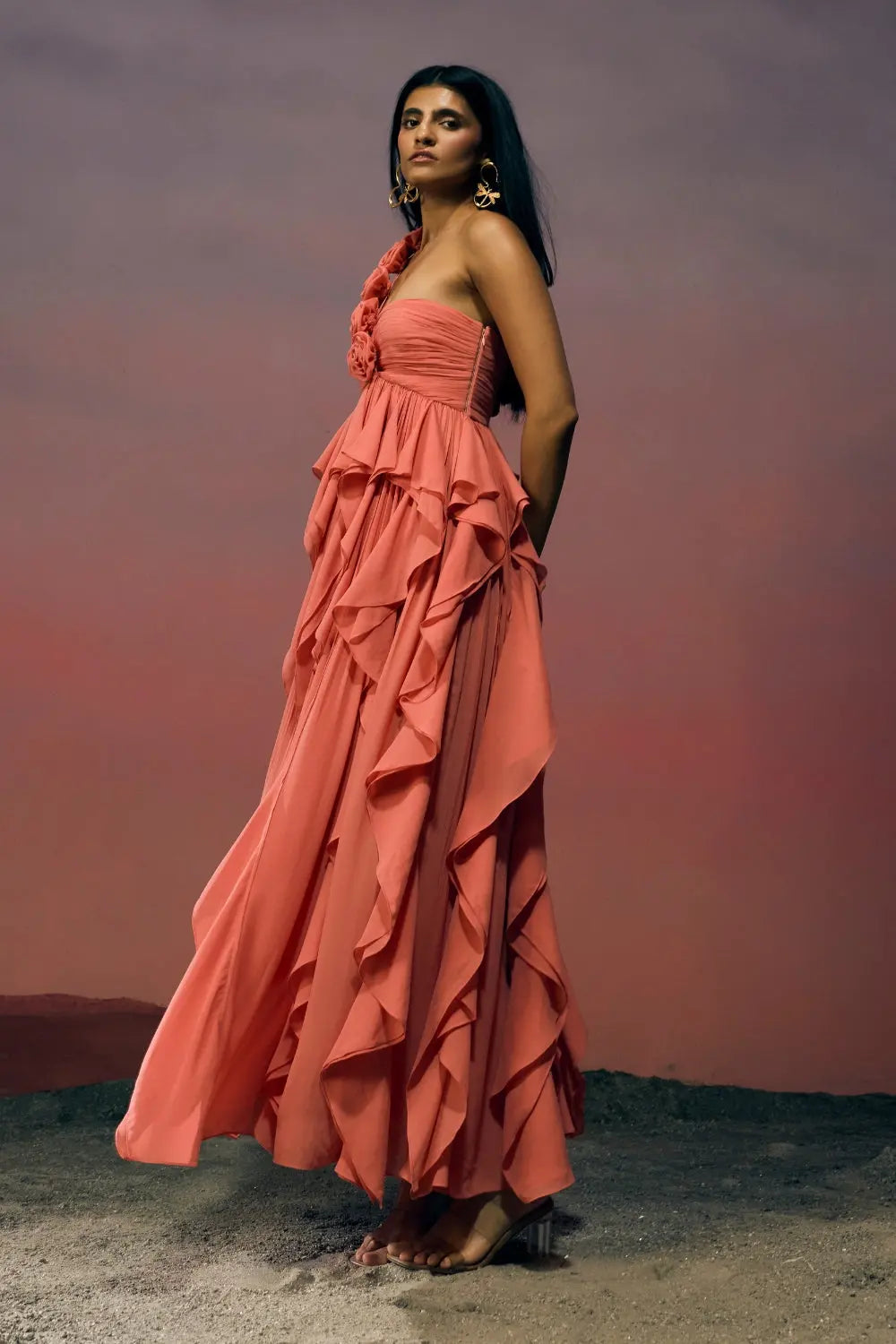 The Soleil Bloom Gown Ivoryrose.in