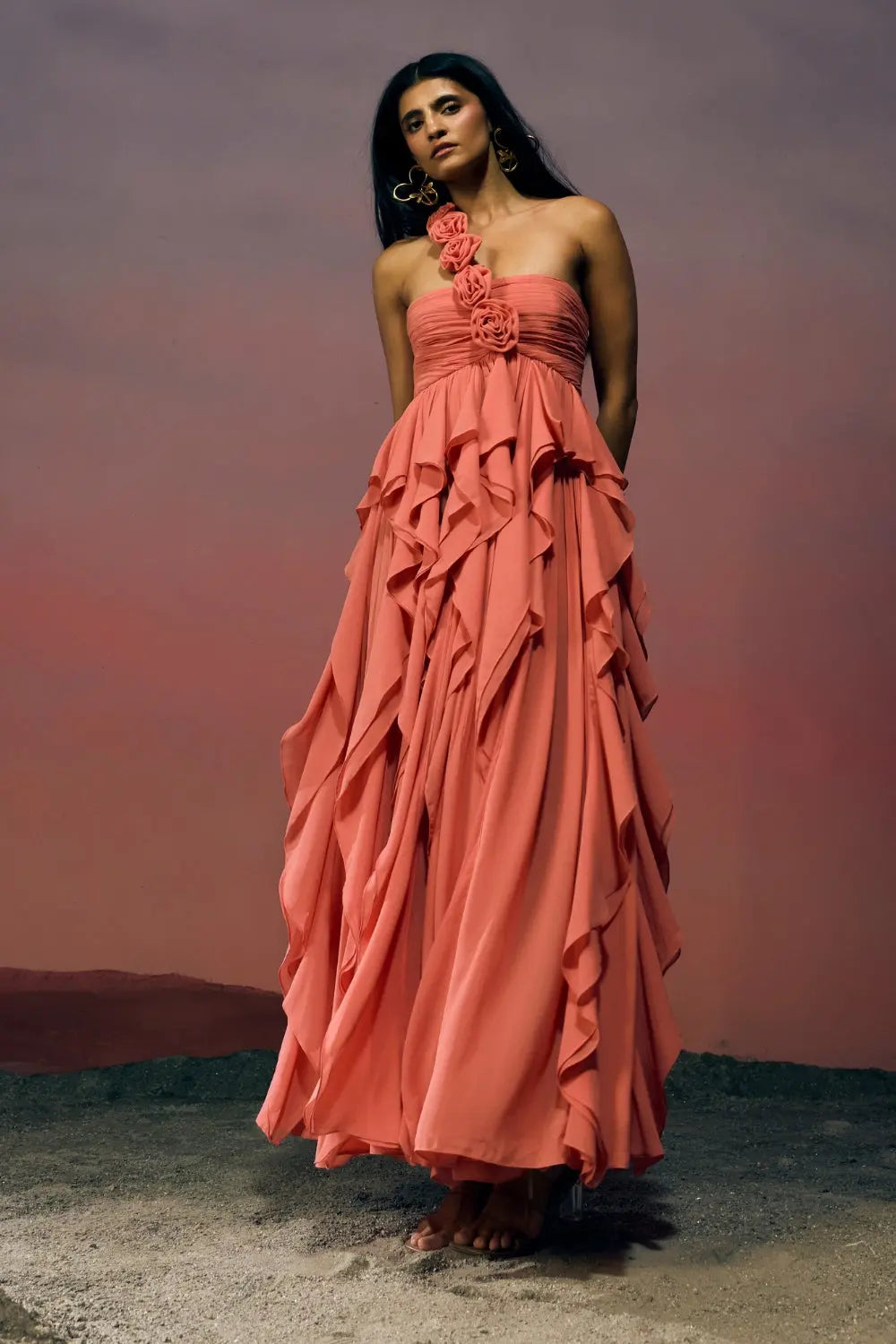 The Soleil Bloom Gown Ivoryrose.in