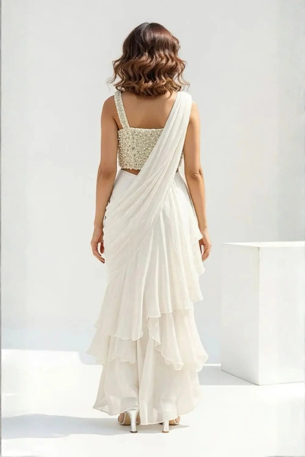 The Seraphine Pearl Saree With Blouse Ivory Rose