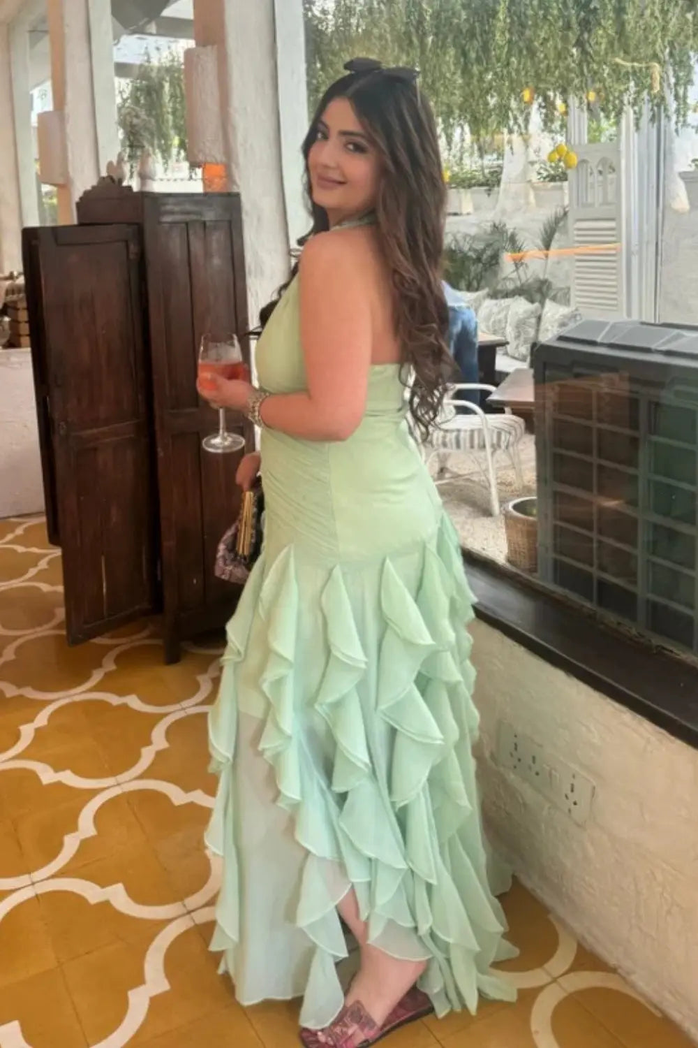 Seafoam Ruffle Dress Ivory Rose