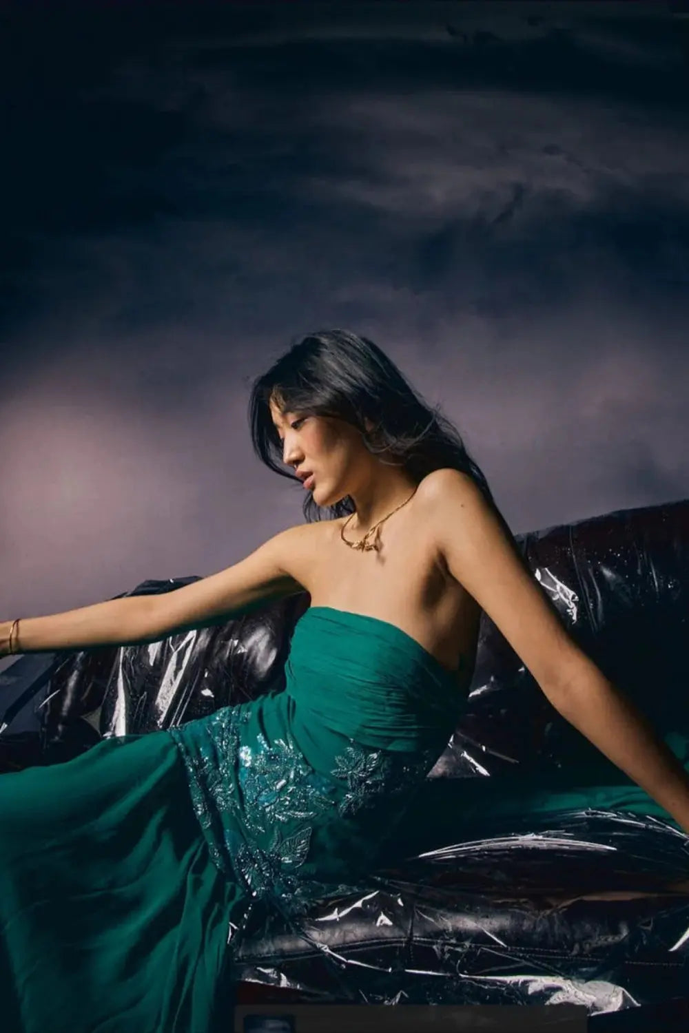 Emerald Mist Top With Sharara Pant Set Ivory Rose
