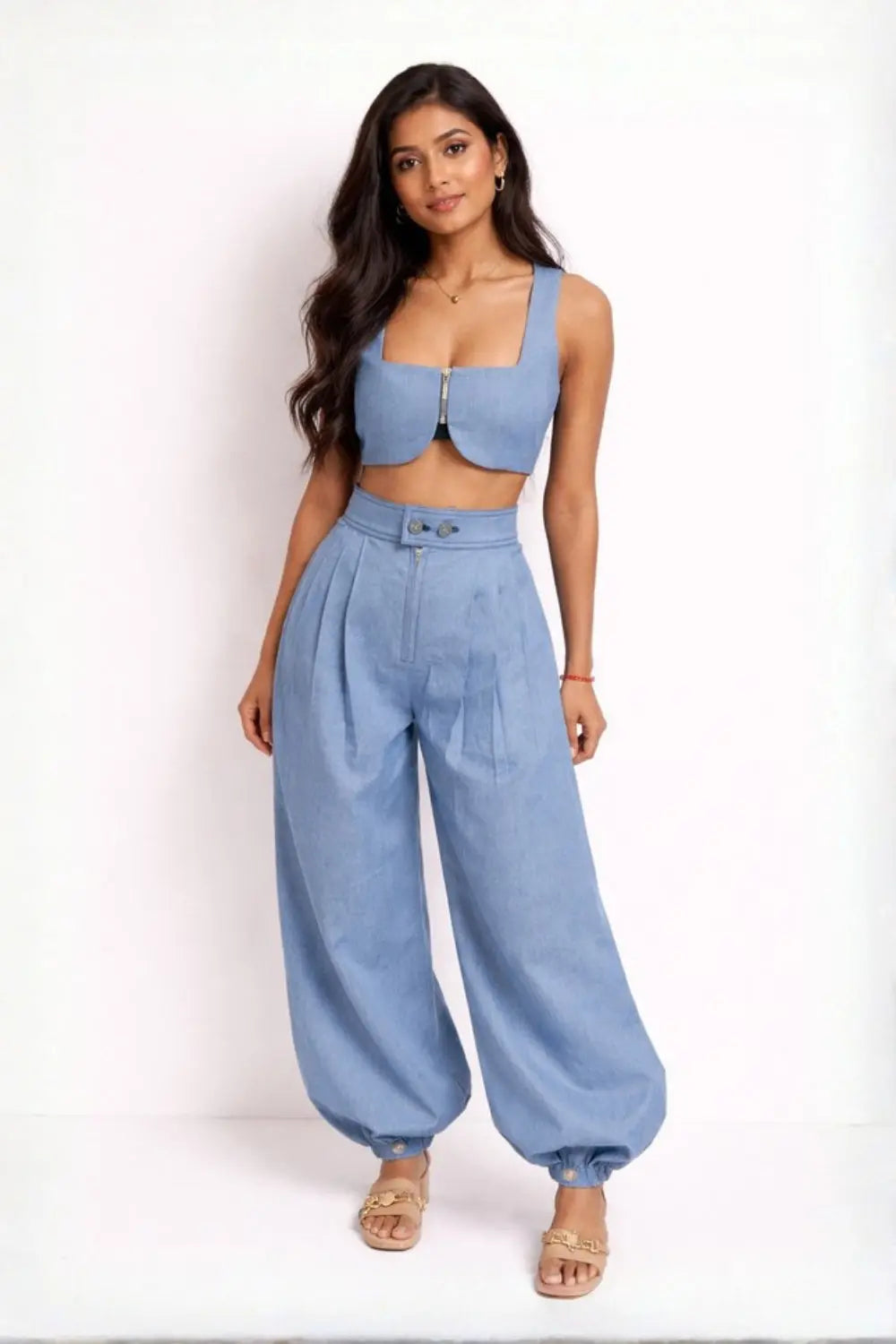 Azure Drift Chambray Set Ivory Rose