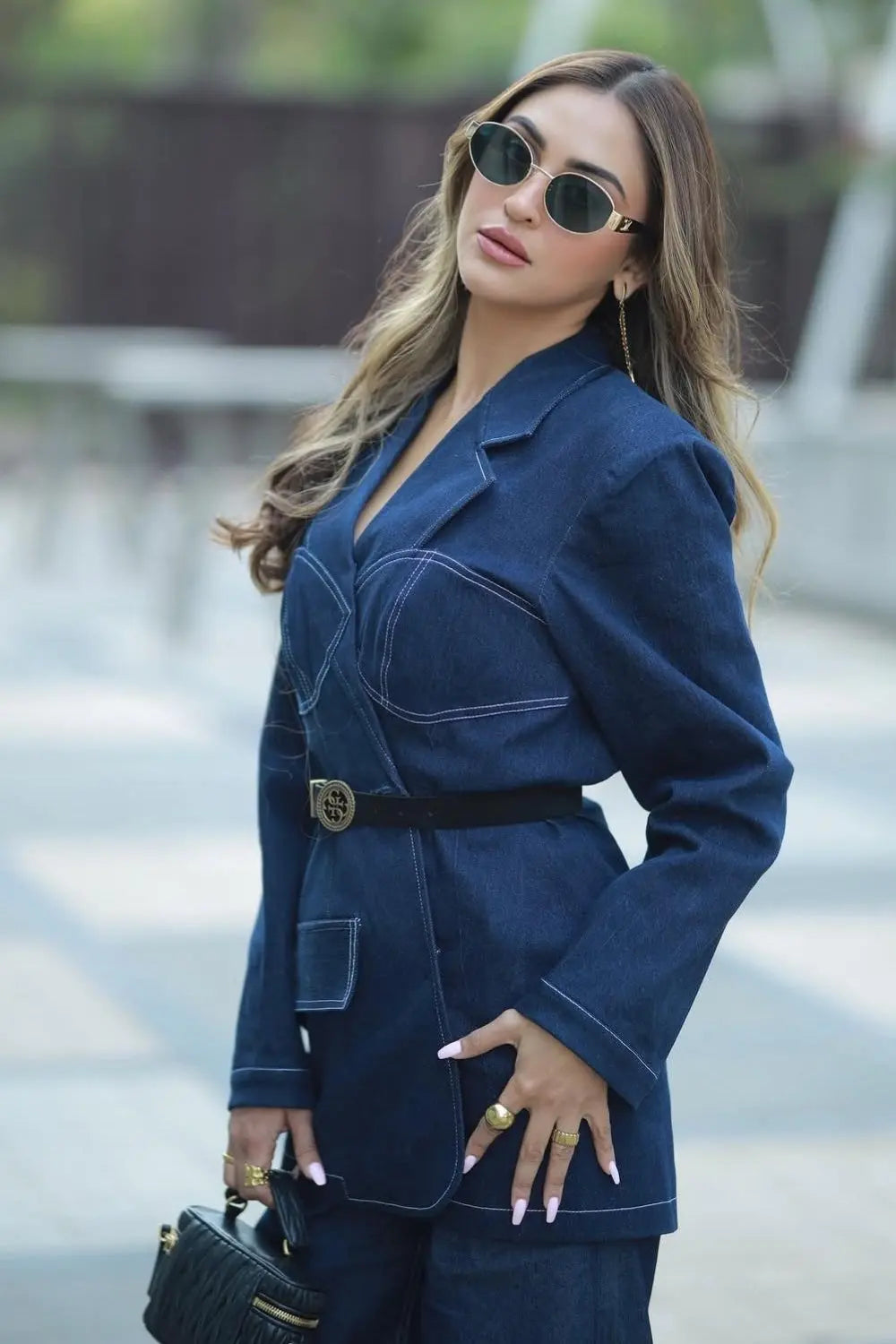 Krystle Dsouza In Our Obsidian Line Denim Set Ivory Rose
