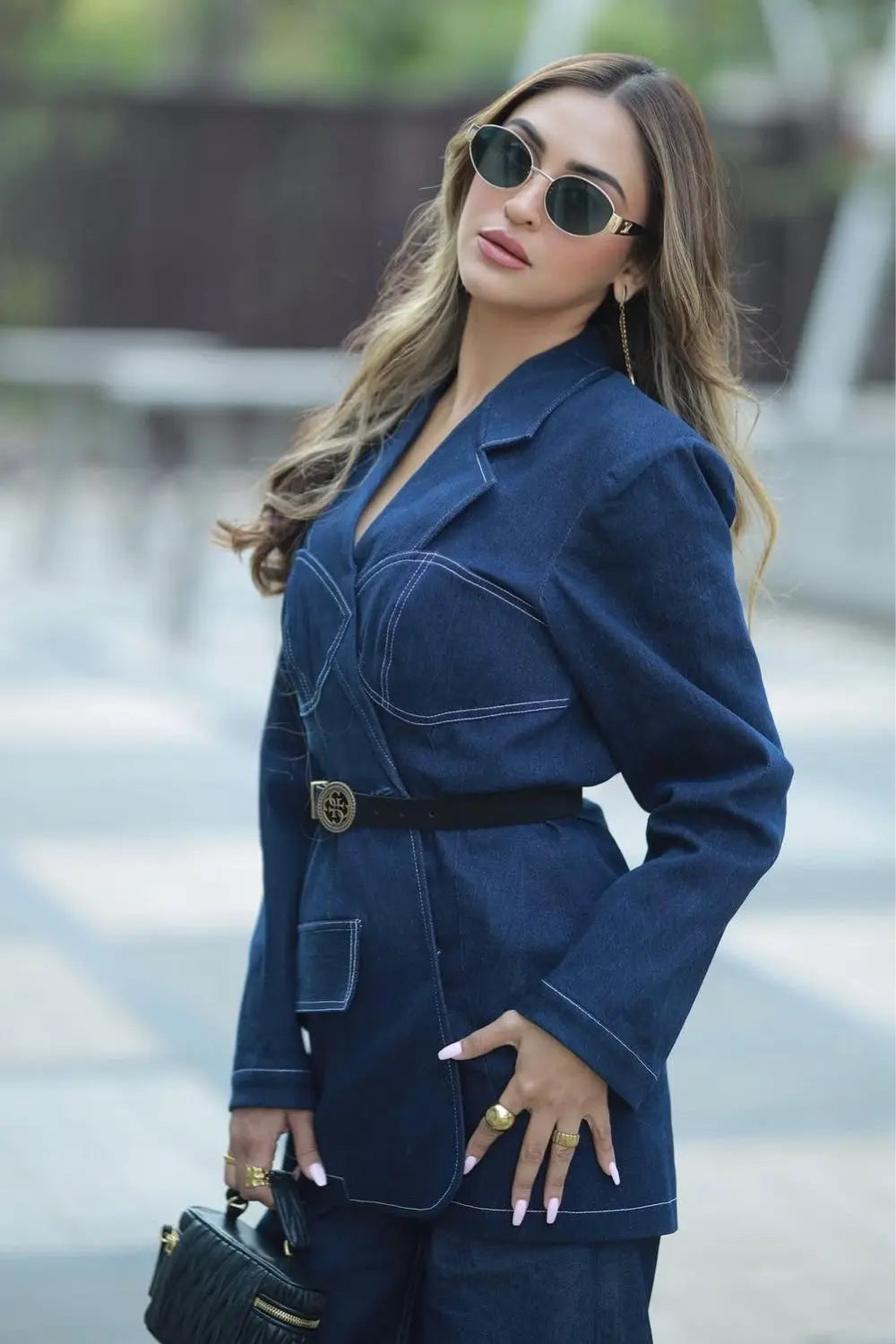 Krystle Dsouza In Our Obsidian Line Denim Set Ivory Rose