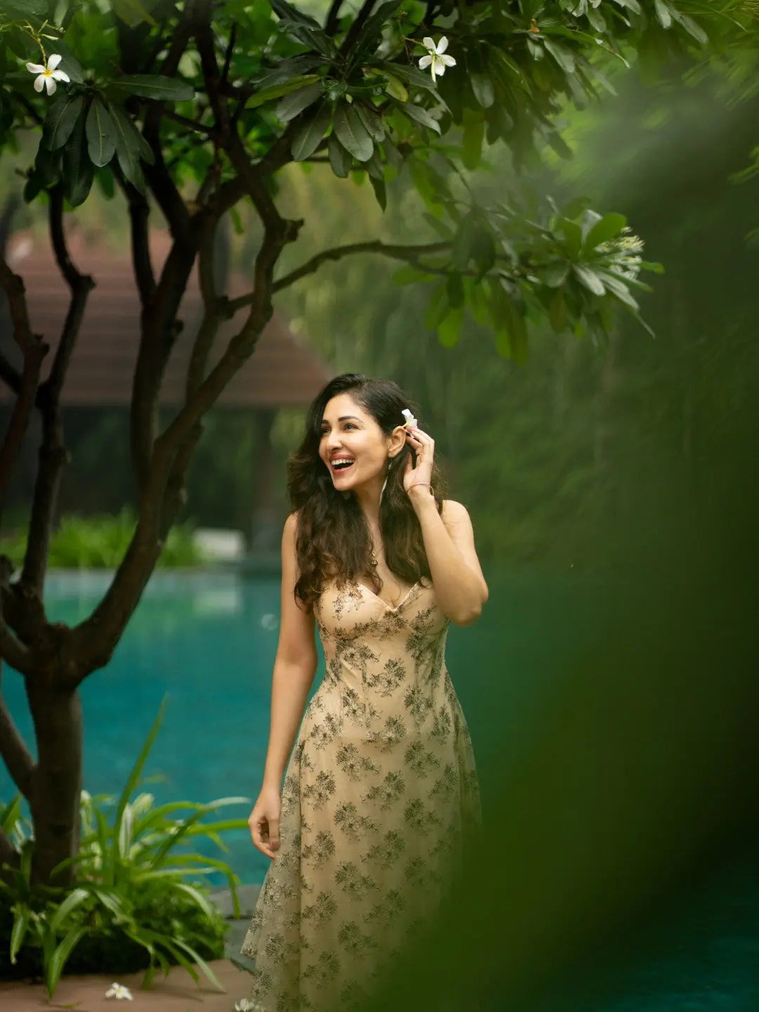 Pooja Chopra In Our Lilly Lace Long Dress Ivory Rose