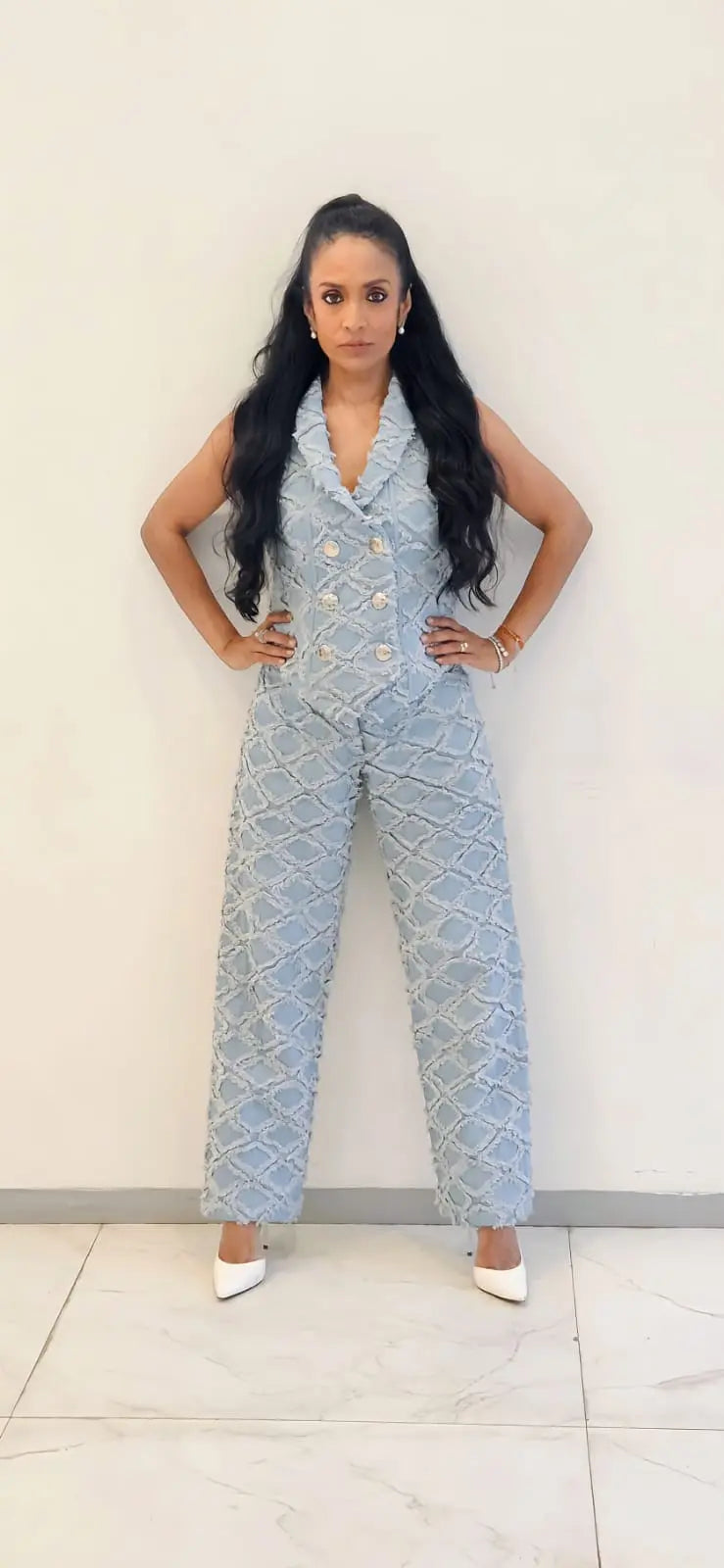 Suchitra Pillai In Our Isabella Denim Set Ivory Rose