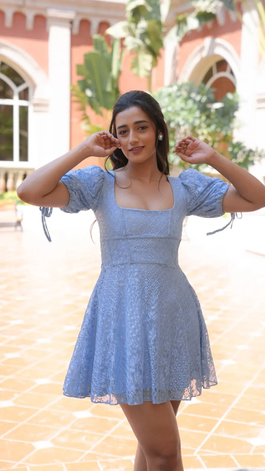Aashi Adani In Our Allure Balloon Lace Sleeve Dress Ivory Rose