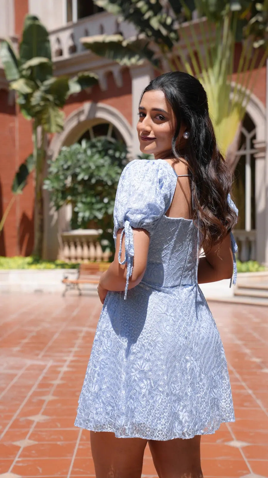 Aashi Adani In Our Allure Balloon Lace Sleeve Dress Ivory Rose