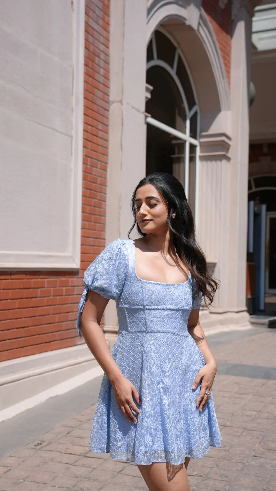 Aashi Adani In Our Allure Balloon Lace Sleeve Dress Ivory Rose