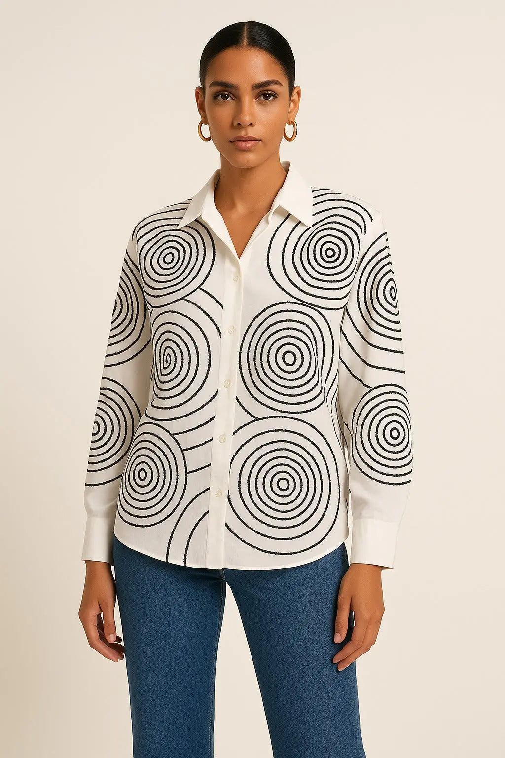 Monochrome Meadow Shirt Ivory Rose
