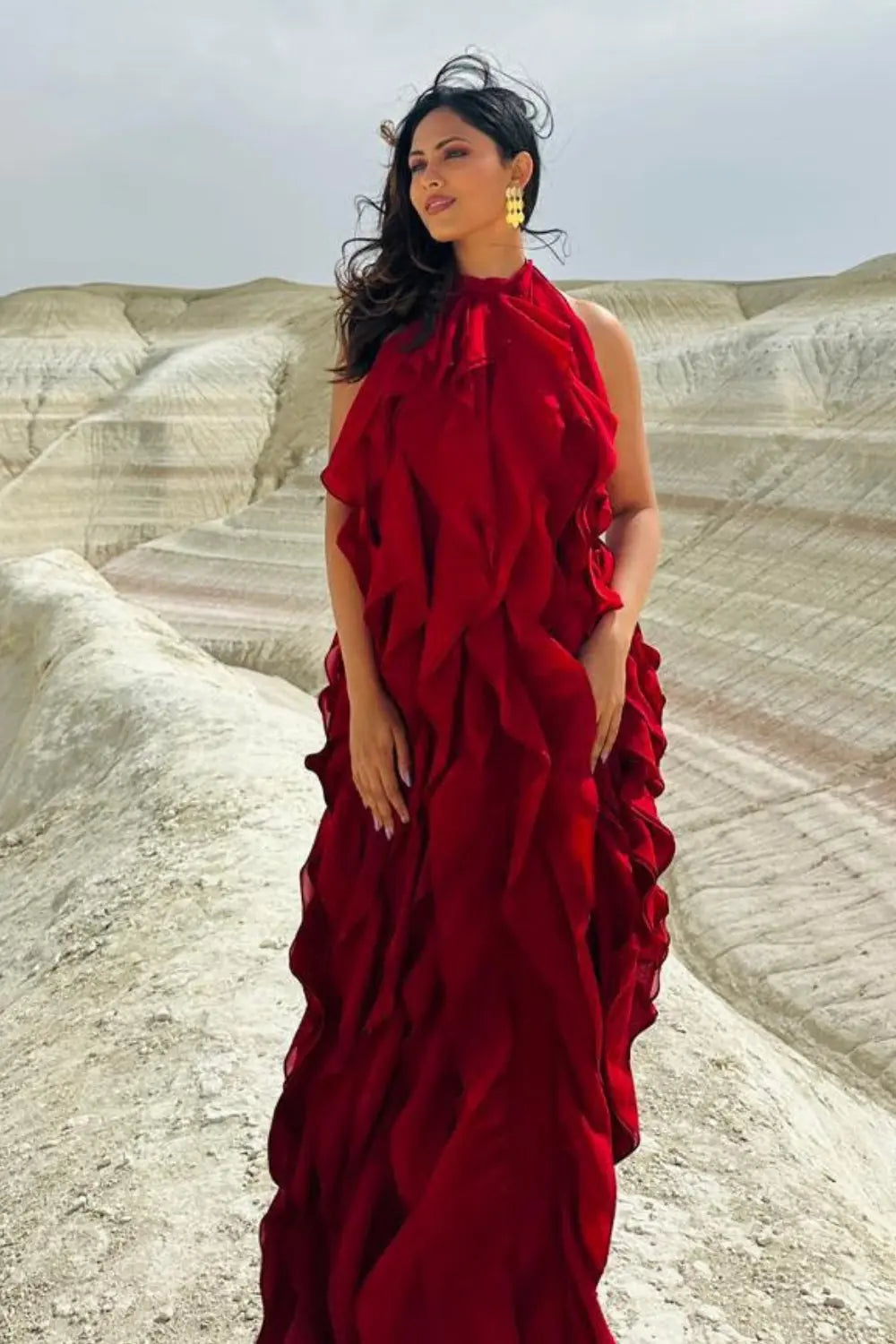 Aayushi Dholakia In Our The Veridian Ruffle Gown Ivoryrose.in