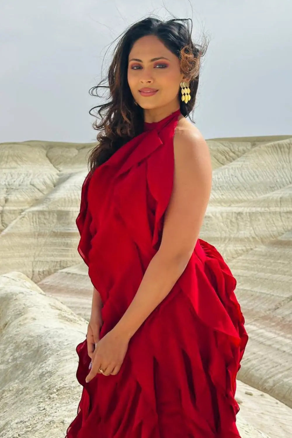Aayushi Dholakia In Our The Veridian Ruffle Gown Ivoryrose.in
