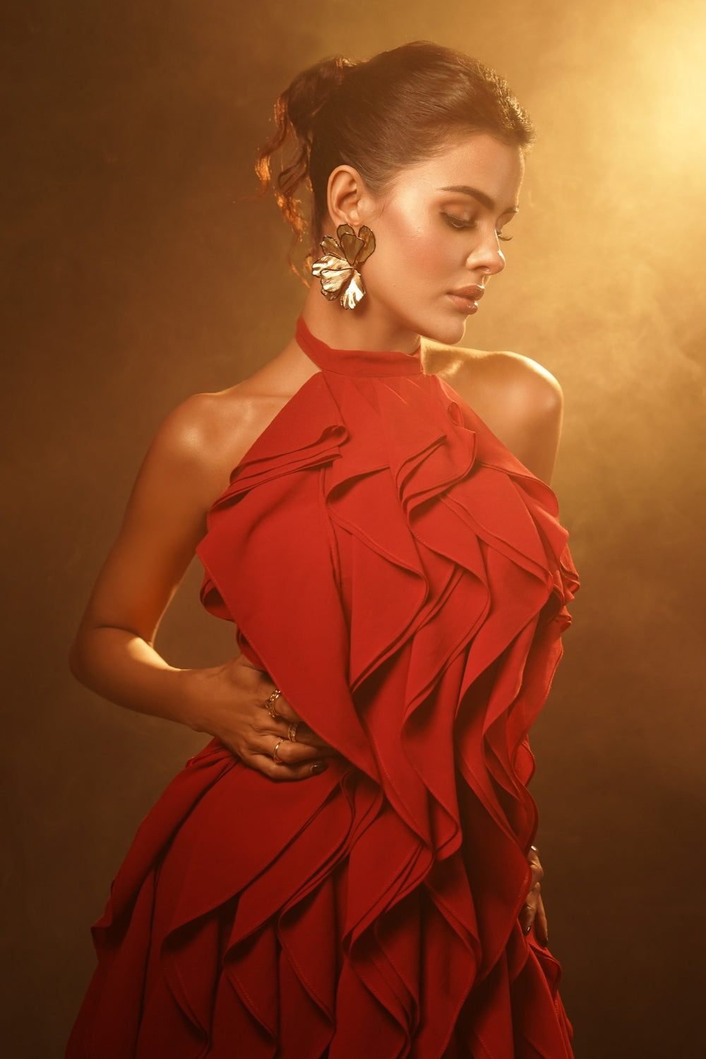 Priyanka Chaudhary In Our The Veridian Ruffle Gown Ivoryrose.in