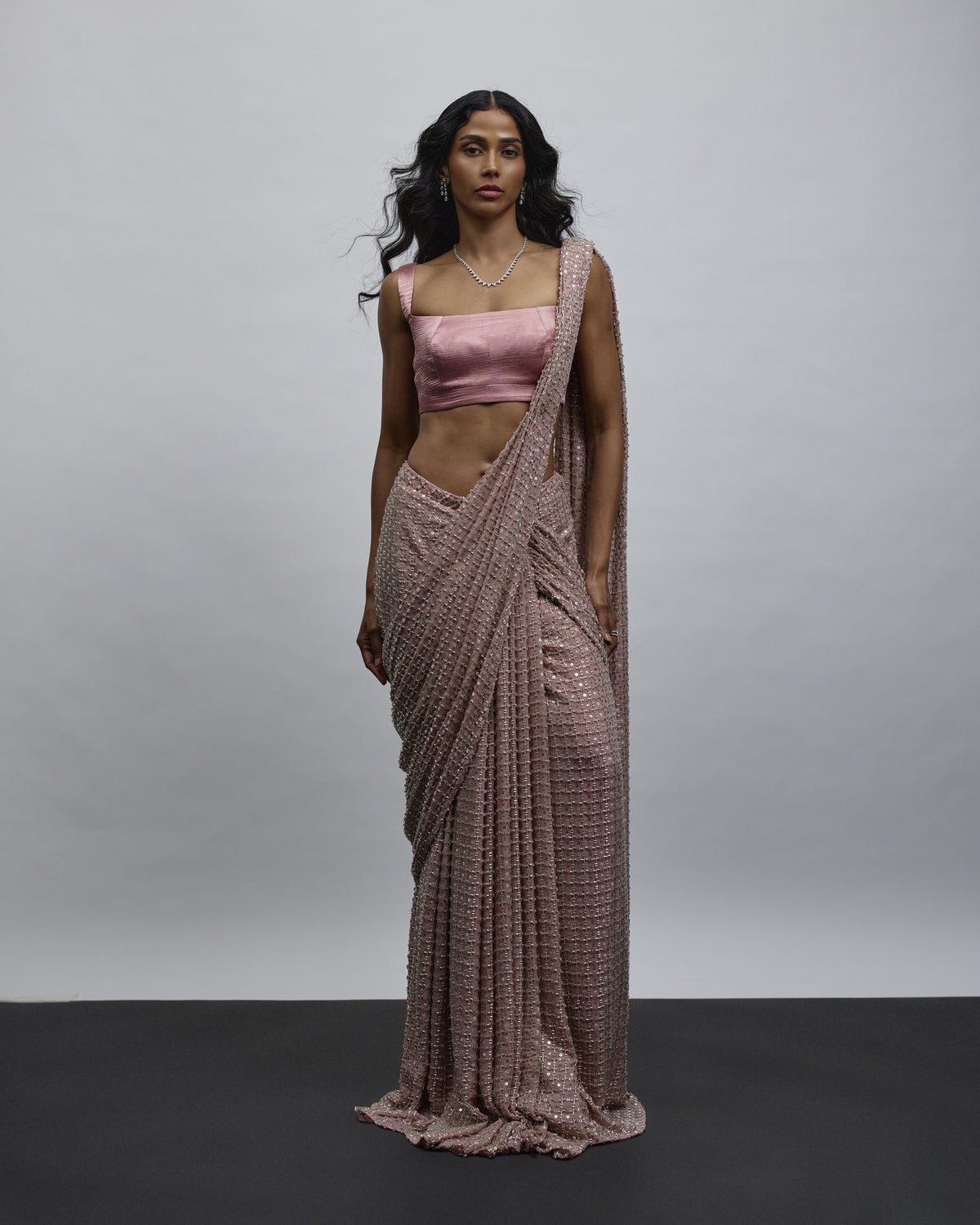 Dilbar Pre-Pleated Cutdana Saree & Raw Silk Blouse Set — Material G(ir)l