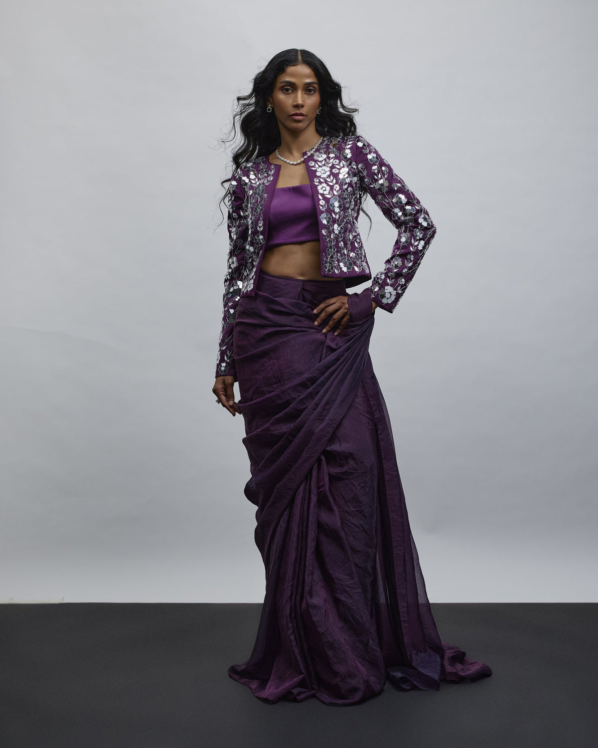 Aaina Mirror-Work Jacket & Pre-Draped Saree — Material G(ir)l