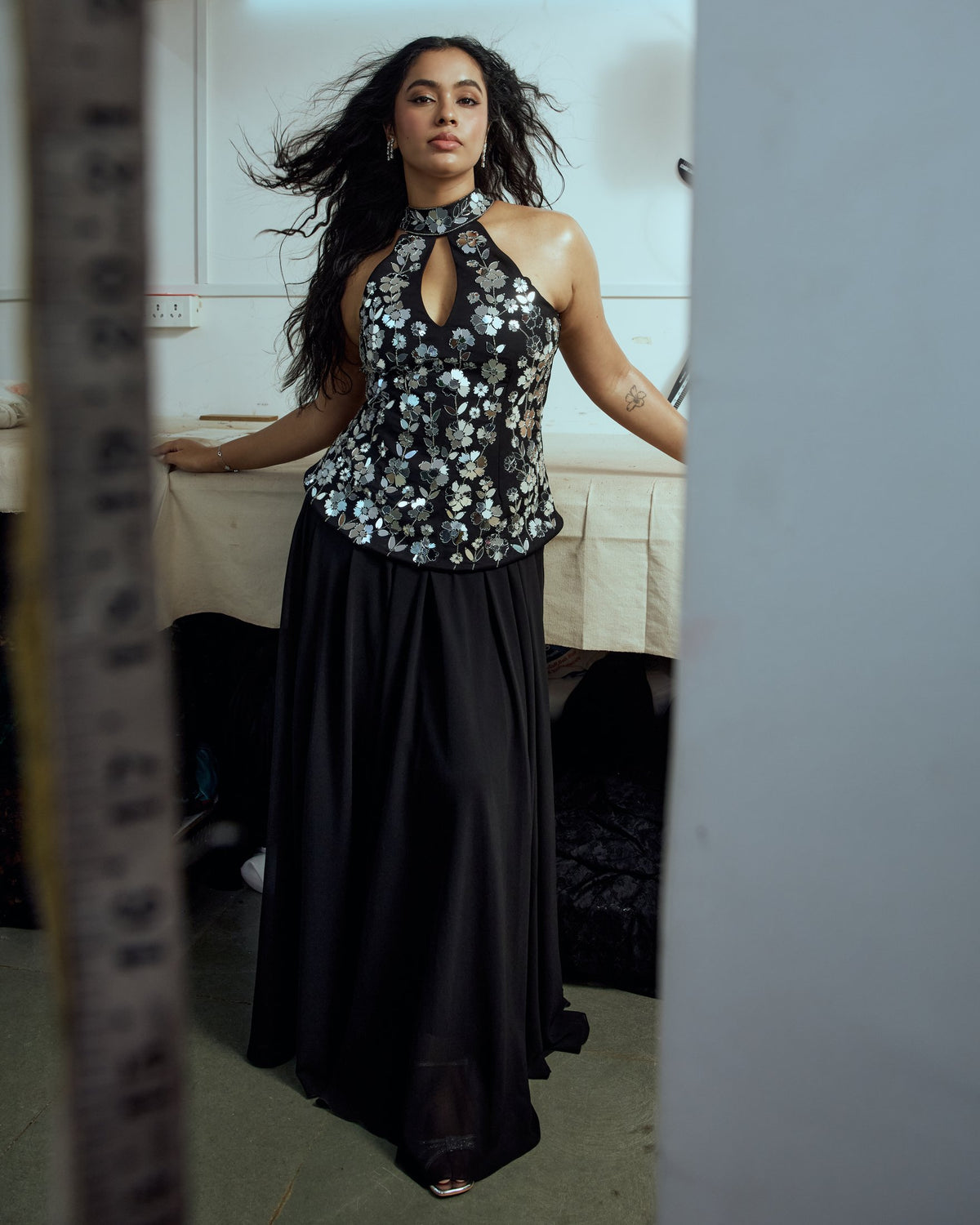 Chandi Black Silver Embroidered Bustier & Maxi Skirt Set — Material G(ir)l