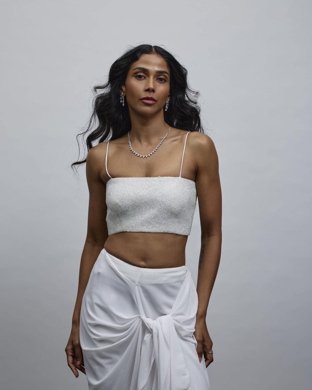 Opale Embroidered Bustier & Tie-Frill Pants Set — Material G(ir)l