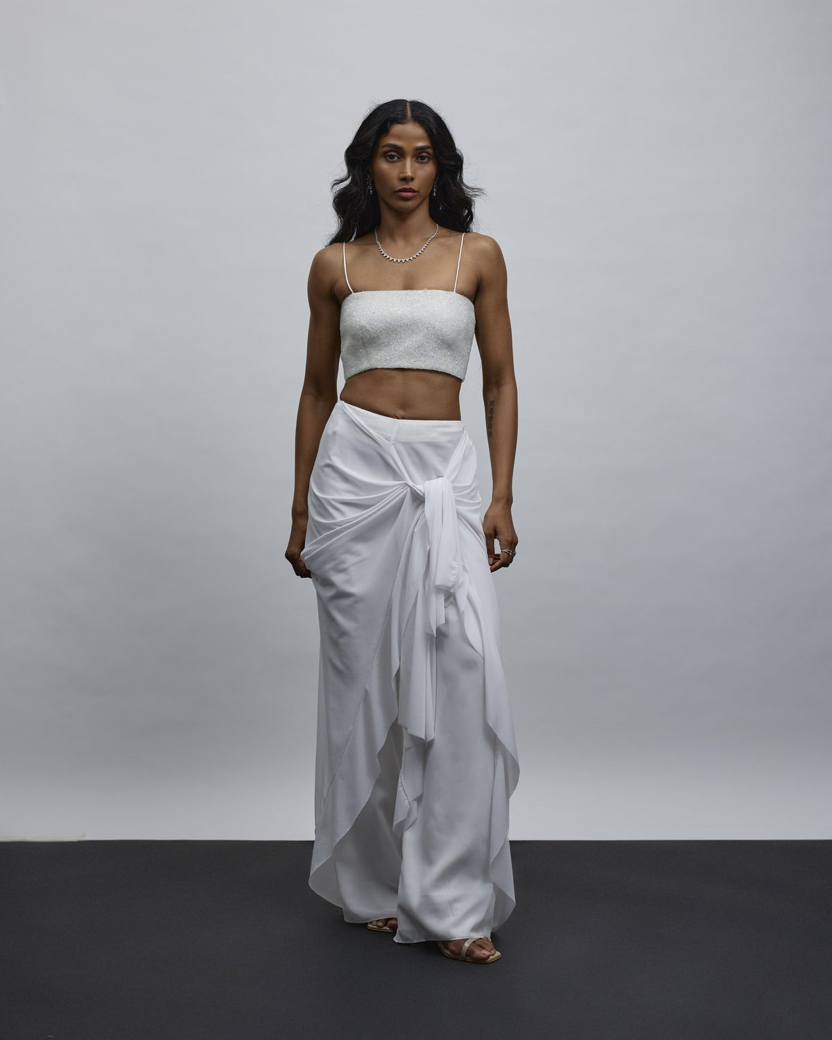 Opale Embroidered Bustier & Tie-Frill Pants Set — Material G(ir)l