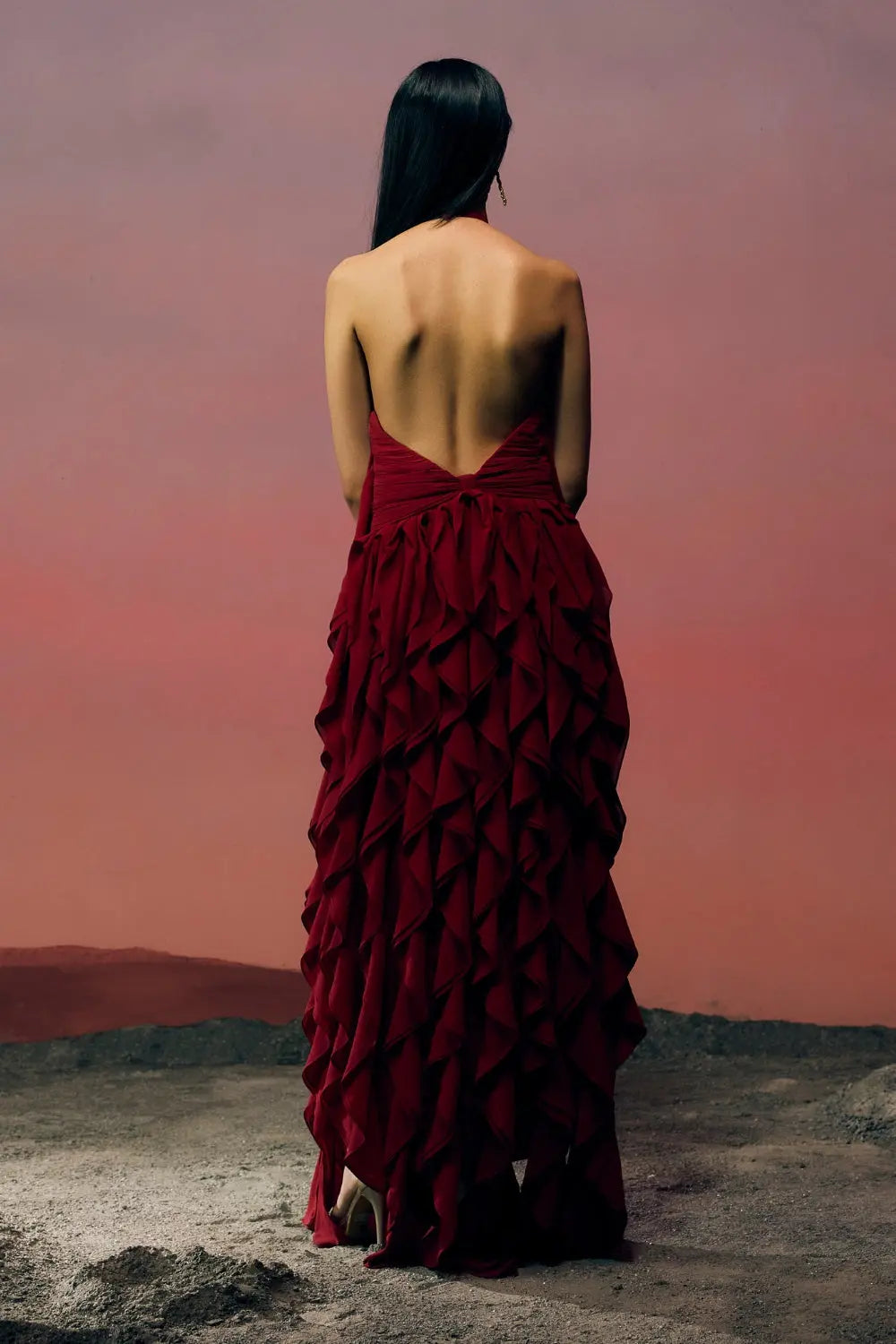 The Veridian Ruffle Gown Ivoryrose.in
