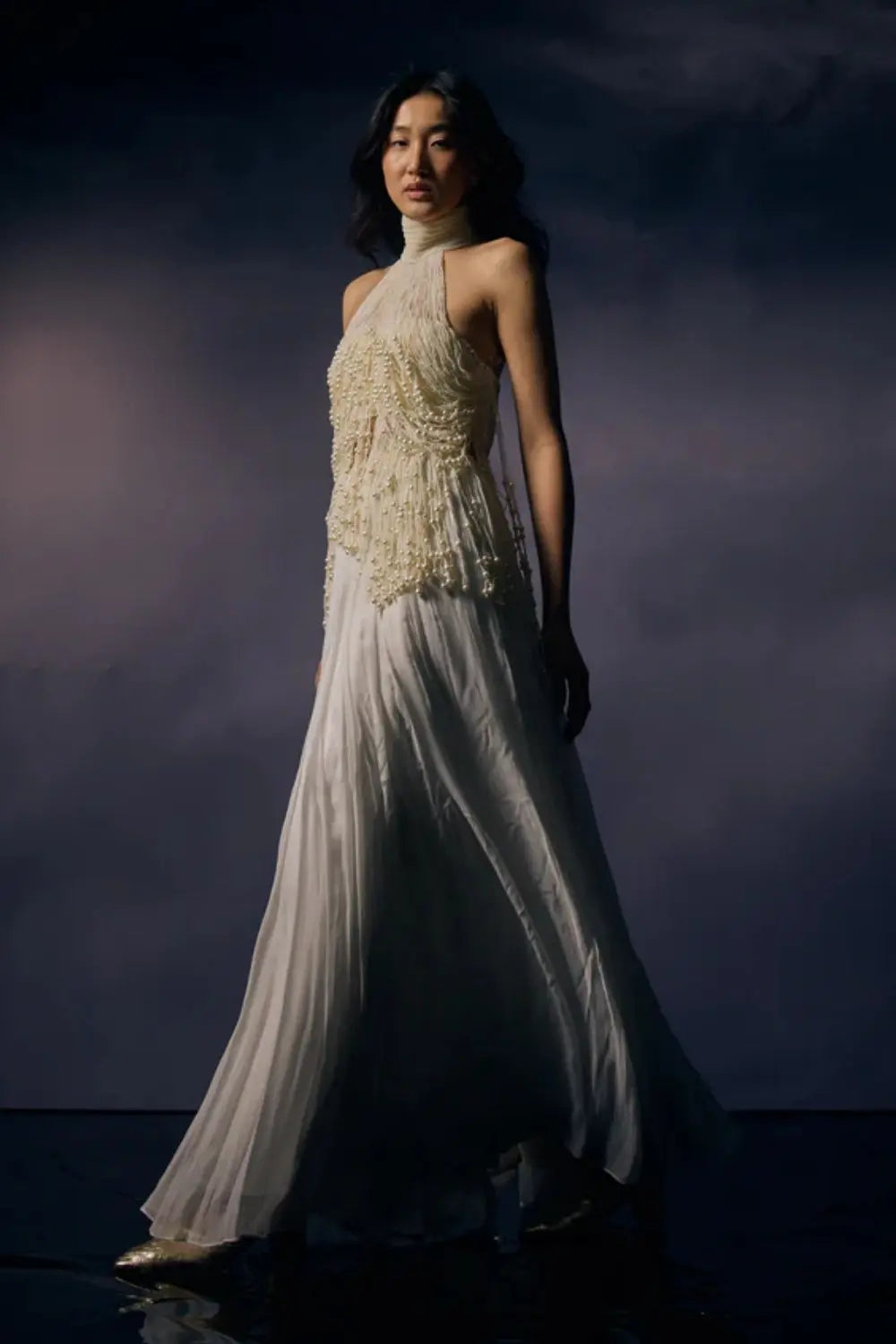 Pearl Cascade Top Ivory Rose
