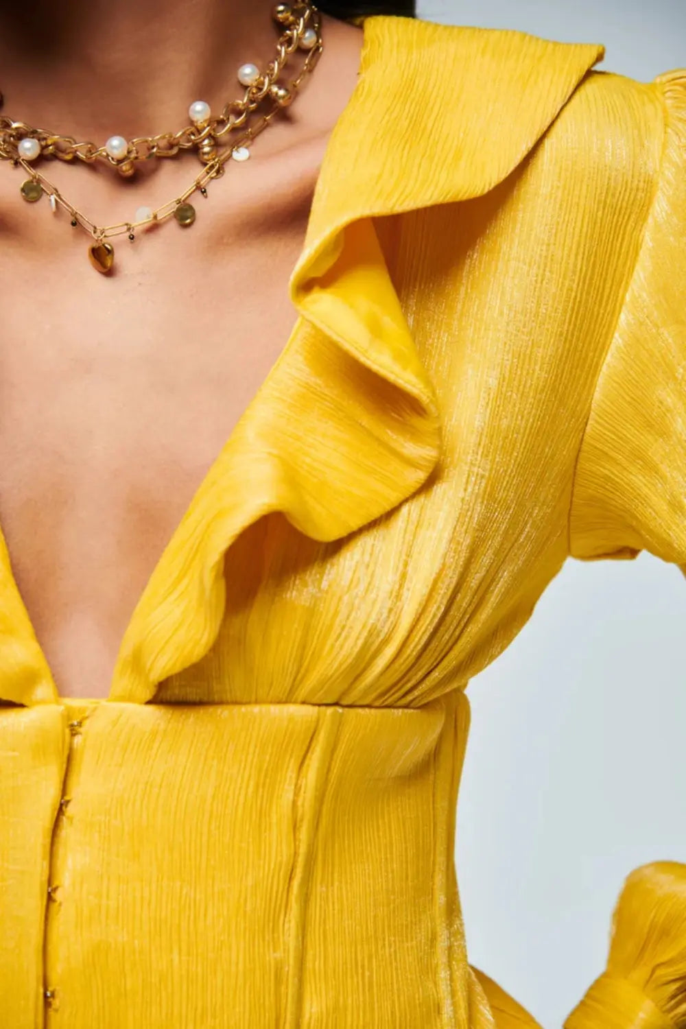 Radiance Balloon Sleeve Ruffle Top Ivory Rose