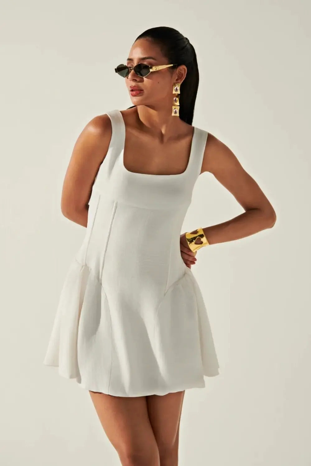 Emma Dress In White Ivory Rose