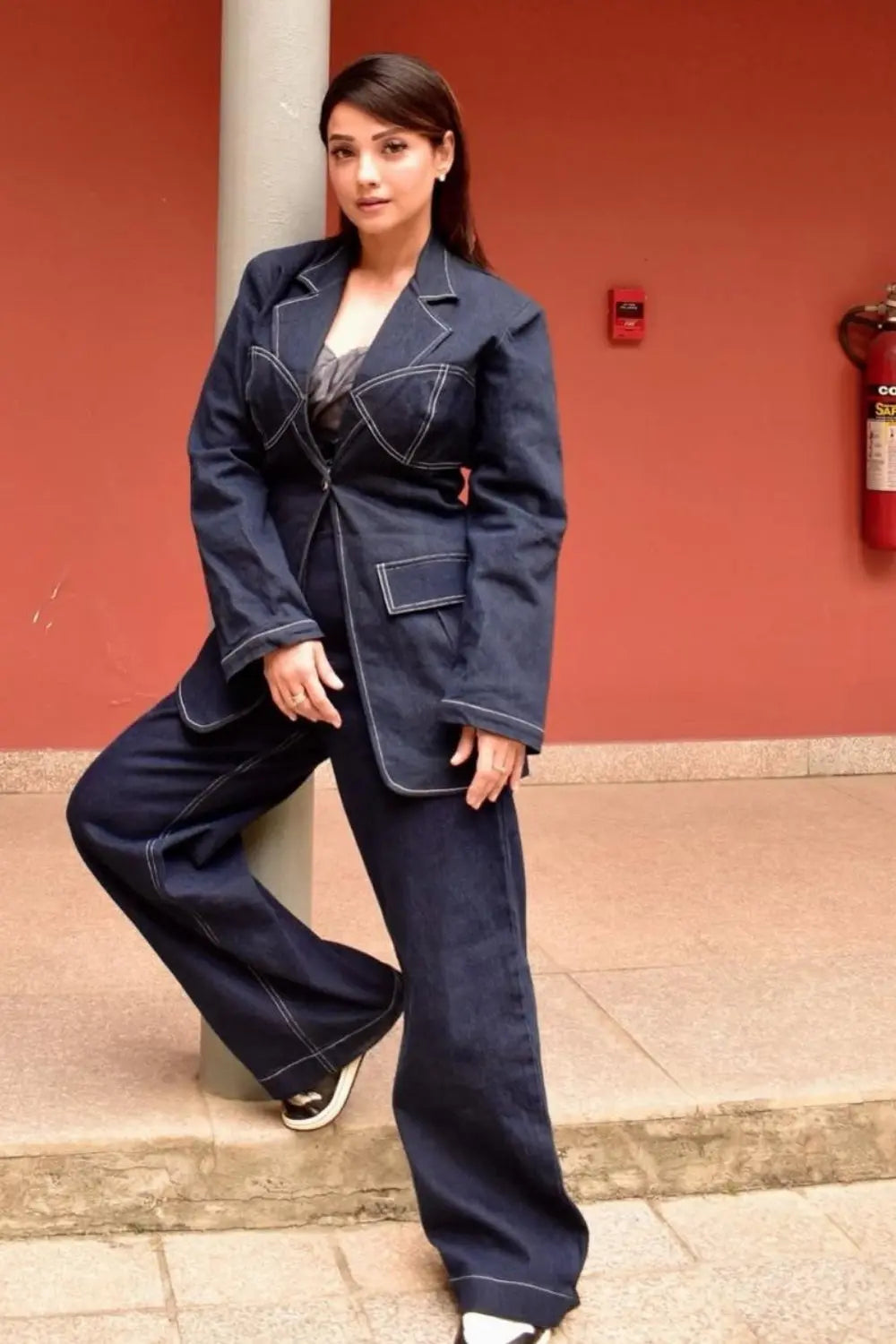 Adaa Khann In Our Obsidian Line Denim Set Ivory Rose