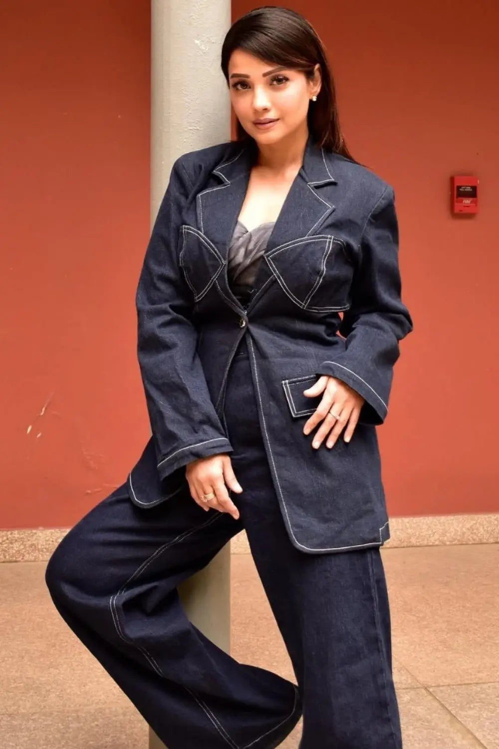Adaa Khann In Our Obsidian Line Denim Set Ivory Rose