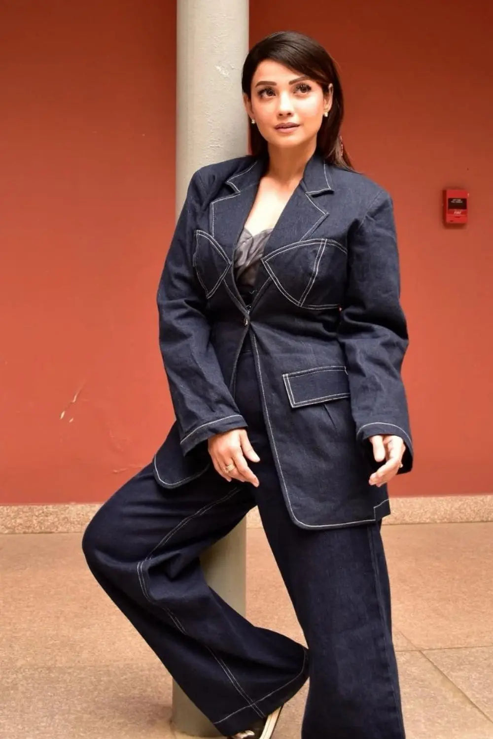 Adaa Khann In Our Obsidian Line Denim Set Ivory Rose
