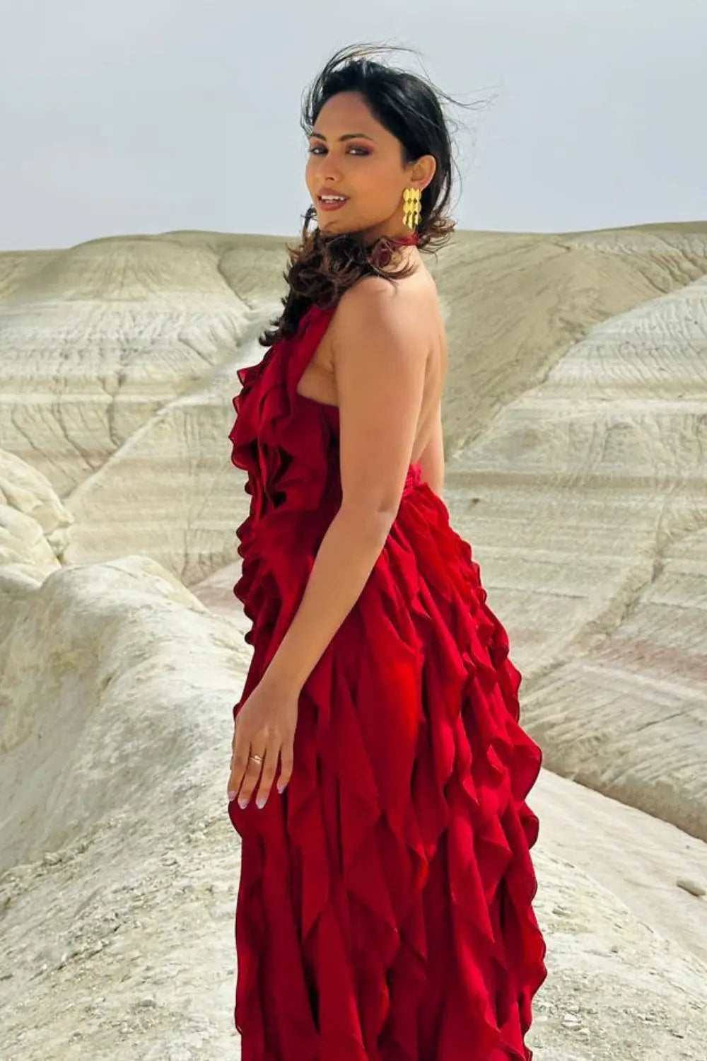 Aayushi Dholakia In Our The Veridian Ruffle Gown Ivoryrose.in