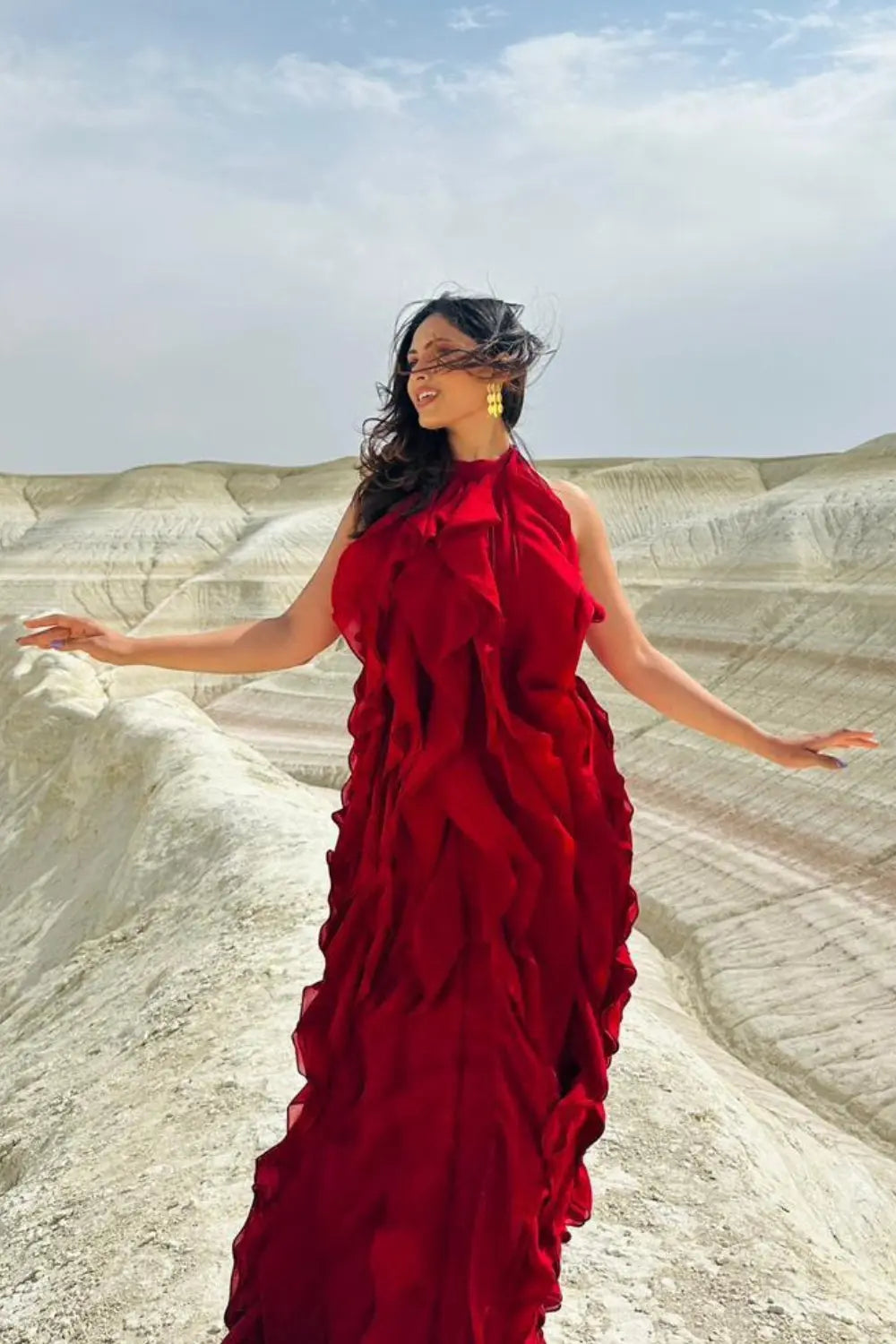 Aayushi Dholakia In Our The Veridian Ruffle Gown Ivoryrose.in