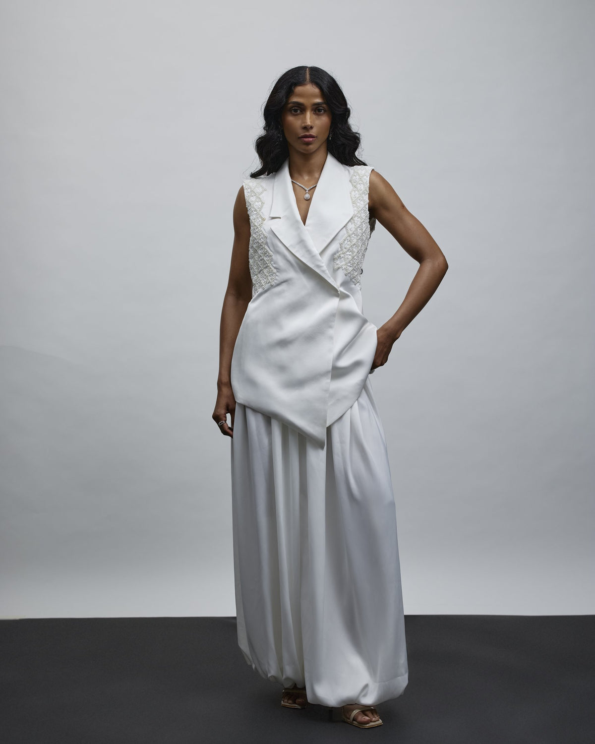 Aarzu Pearl-Embroidered Blazer & Balloon Pants Set — Material G(ir)l