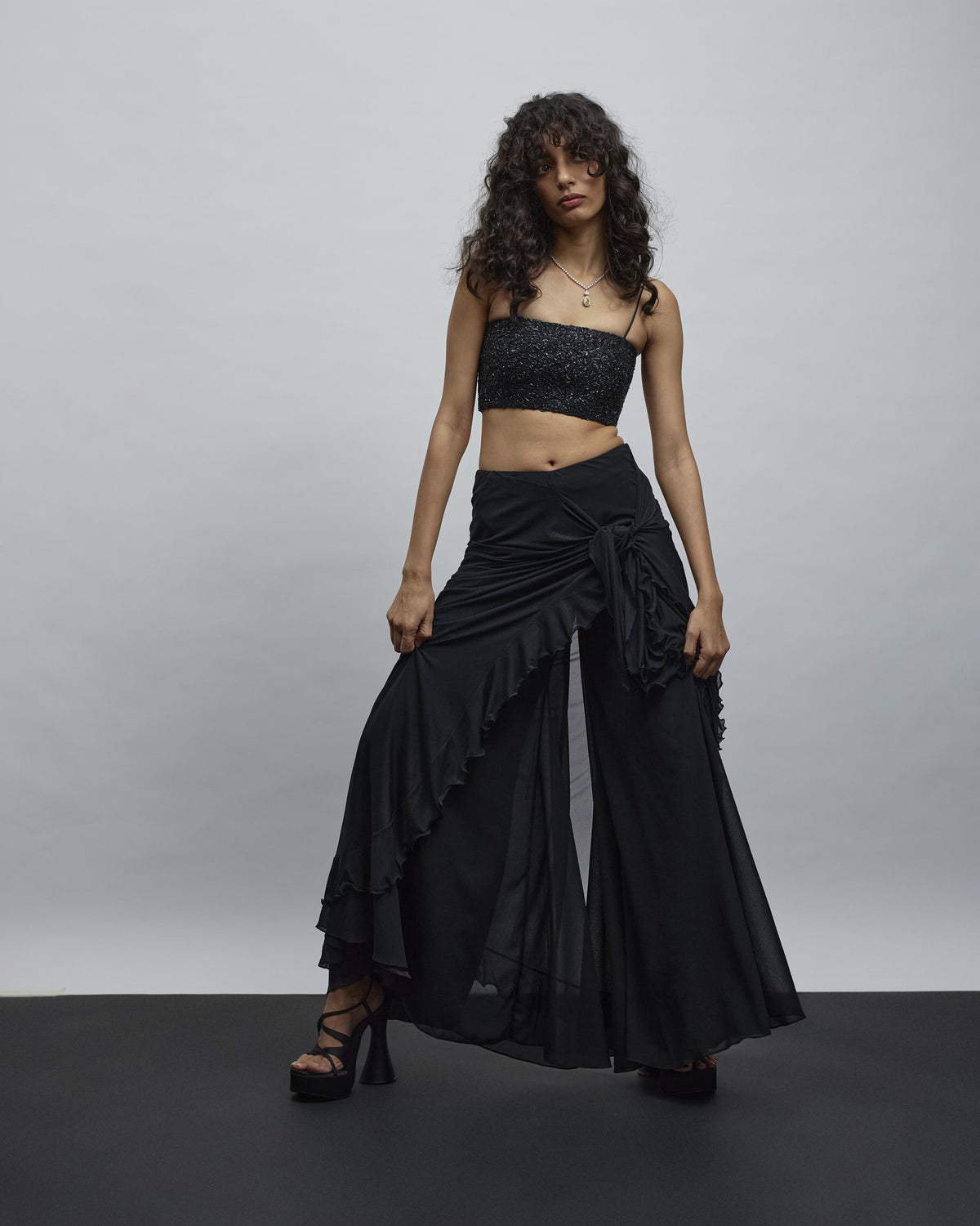 Ember Embroidered Bustier & Tie-Frill Pants Set — Material G(ir)l
