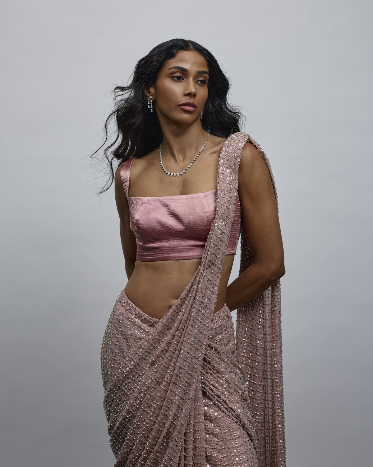 Dilbar Pre-Pleated Cutdana Saree & Raw Silk Blouse Set — Material G(ir)l