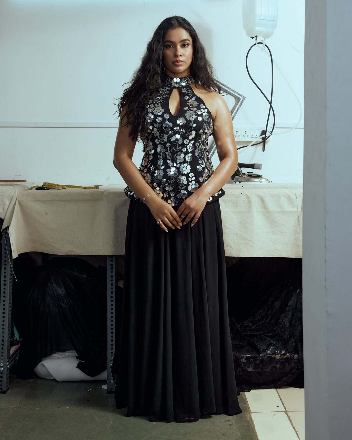Chandi Black Silver Embroidered Bustier & Maxi Skirt Set — Material G(ir)l