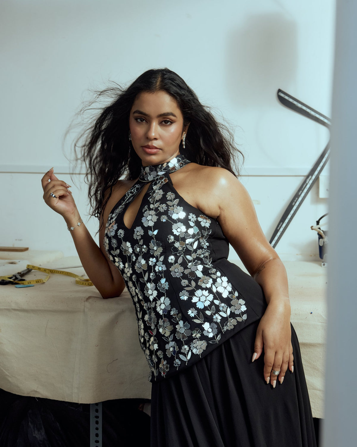 Chandi Black Silver Embroidered Bustier & Maxi Skirt Set — Material G(ir)l