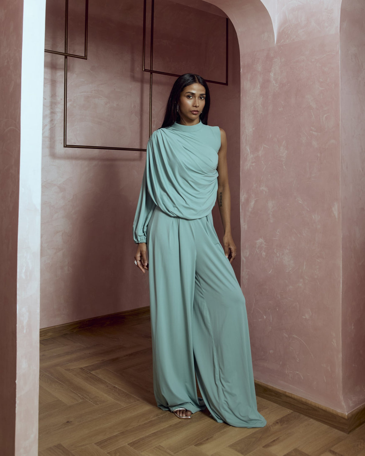 Larissa Draped Cape Halter Gown — Material G(ir)l