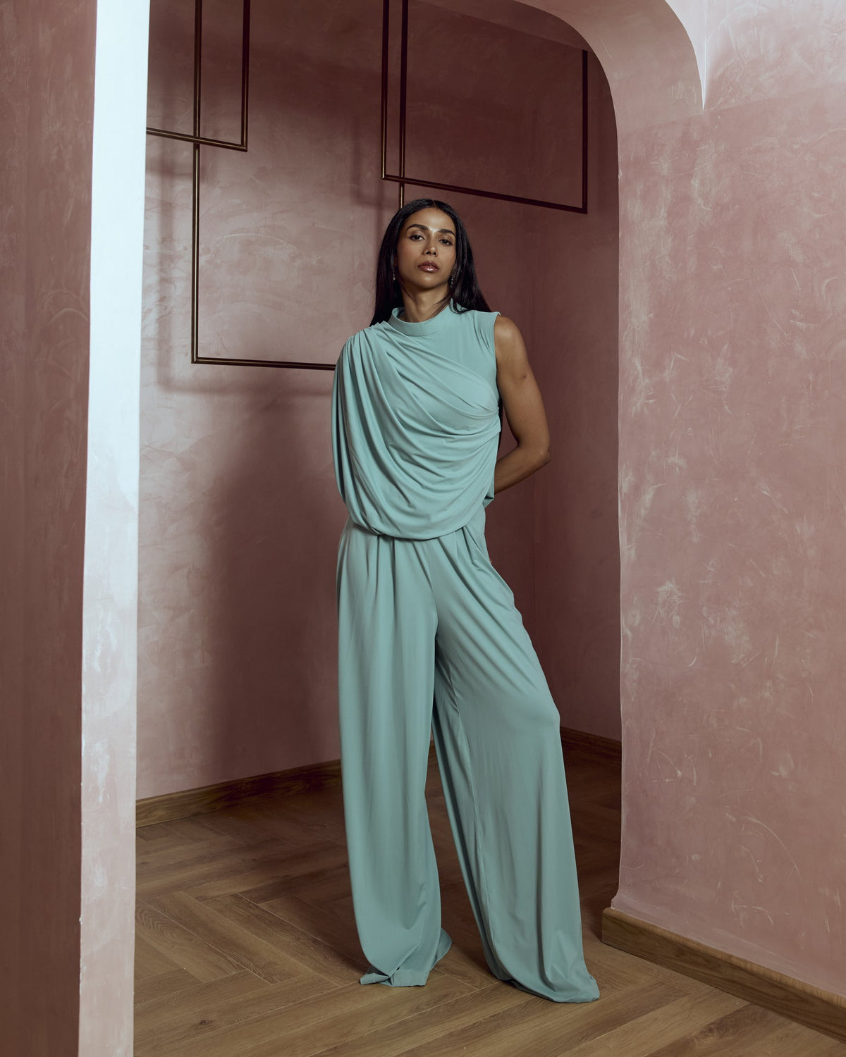 Larissa Draped Cape Halter Gown — Material G(ir)l