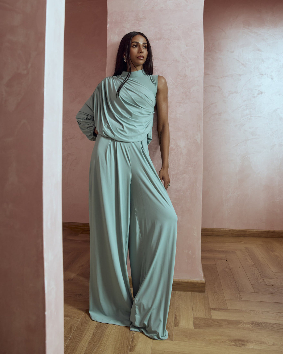 Larissa Draped Cape Halter Gown — Material G(ir)l